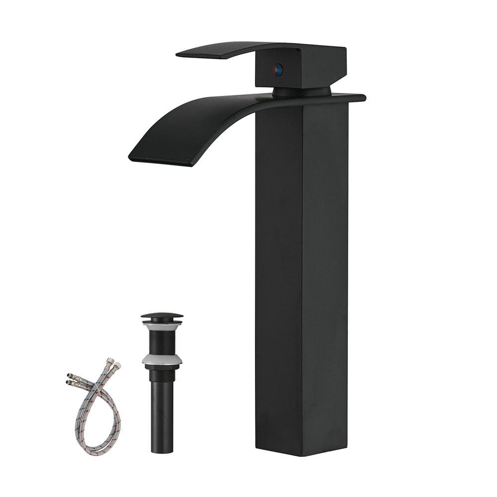 Single-Handle Single-Hole Bathroom Vessel Sink Faucet with Waterfall and Dr