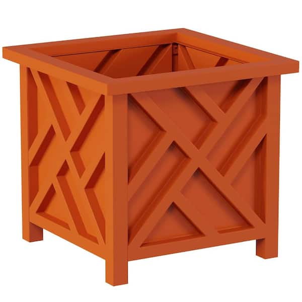 14.75 Inch Square Lattice Outdoor Planter Box, 13 Inch Tall Decorative Flower Pot for Patio Garden Front Porch