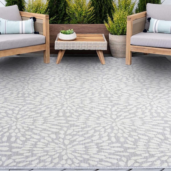 Eco Floral Gray 9 ft. x 12 ft. Indoor/Outdoor Area Rug