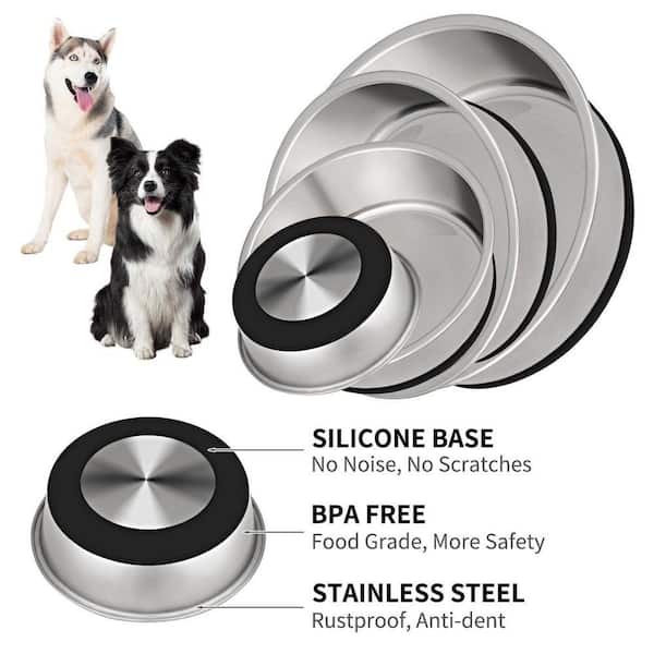 Stainless Steel Dog Bowls 8 Cup Set of 2 Silicone Base Anti-Slip