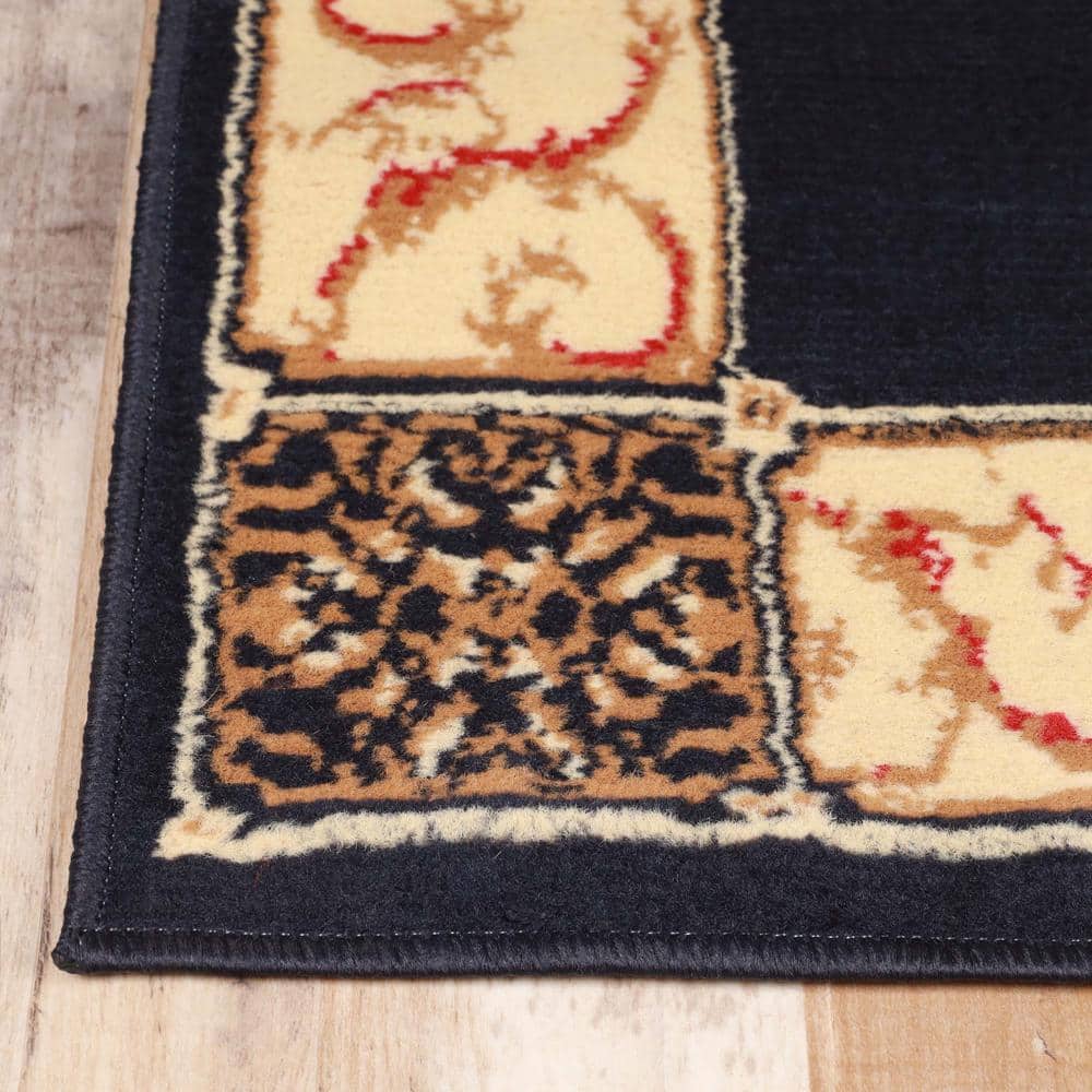 Midnight Blue Floral Medallion Synthetic Area Rug, 8' x 10'