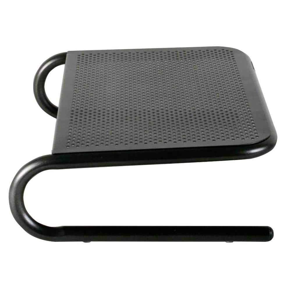 Pearl Black Steel Ergonomic Monitor Stand with Storage