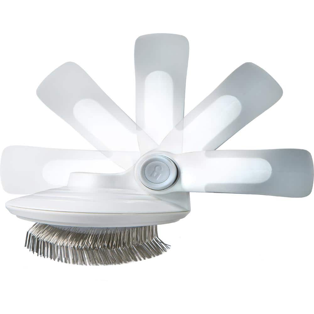 Compact White Self-Cleaning Swivel Pet Brush
