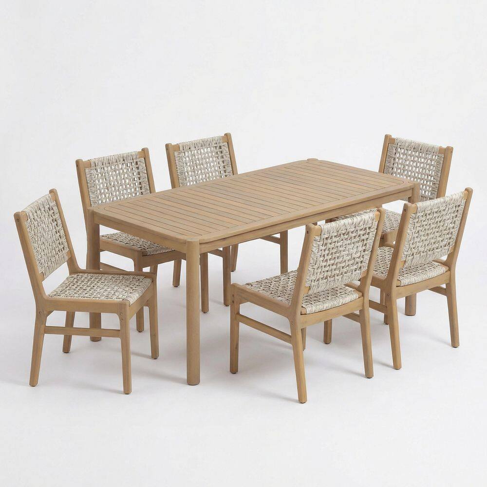 Vidar 7-Piece Rectangle Brown Solid Wood Top Outdoor Dining Table Set Seats 6 price history on PriceWatchPro