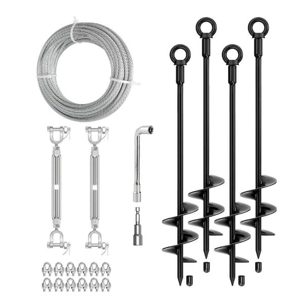30" Ground Anchors Shed Anchors Kit with 3/16" 75FT Galvanized Cable & M6 304 Stainless Steel Turnbuckles 4Pack Black