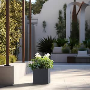 Modern 12in. High Large Tall Square Granite Gray Outdoor Cement Planter Plant Pots