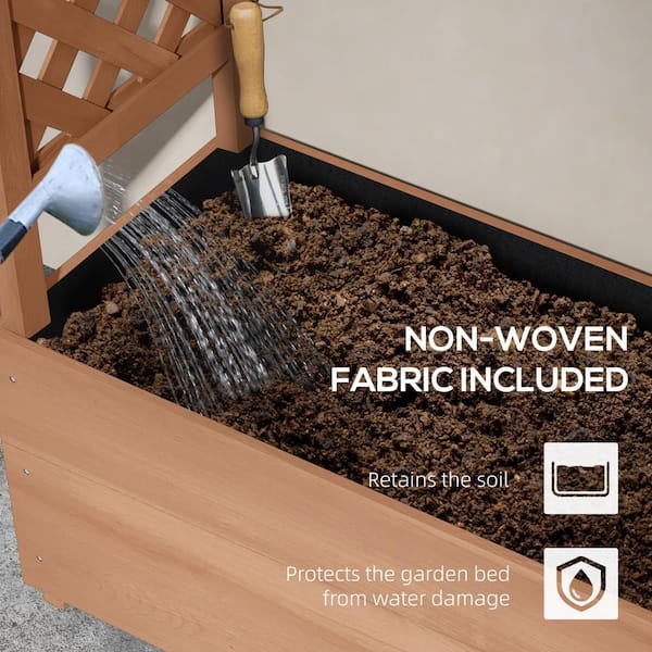 Tenleaf 44 .1 in. x 70.9 in. Brown Wood Garden Trellis with Wood Planter  Box, Drainage Hole and Fabric Filter FCBF13-718 - The Home Depot