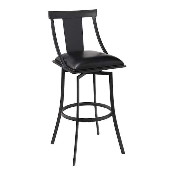 Armen Living Brisbane Contemporary 26 in. Matte Black and Black Faux Leather Counter Height Bar Stool