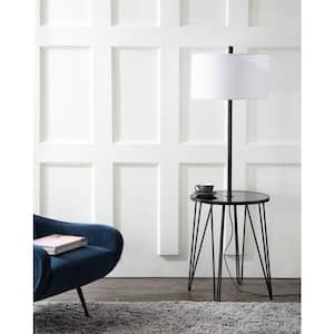 Ciro 58 in. Black Floor Lamp with Attached Side Table and White Shade