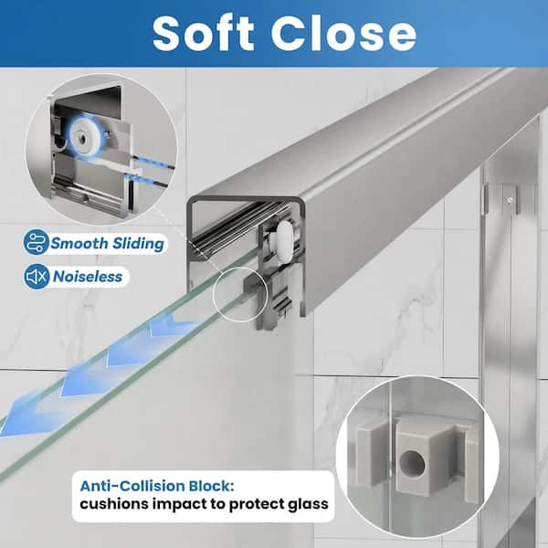 56-60 in. W x 76 in. H Double Sliding Framed Shower Door in Brushed Nickel with 8mm Nano-Coated Easy-Clean Frosted Glass