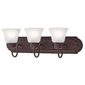 Independence 24 in. 3-Light Tannery Bronze Traditional Bathroom Vanity Light with Frosted Glass Shade