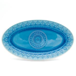 Fez Turquoise Crackle-Glaze Oval Platter