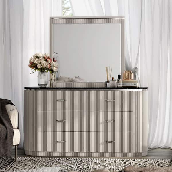 Furniture of America Addy Light Gray Rubberwood 6 -Drawer 62.5-in W Standard Dresser With Mirror Marble one_size | IDF-N7244GY-DM