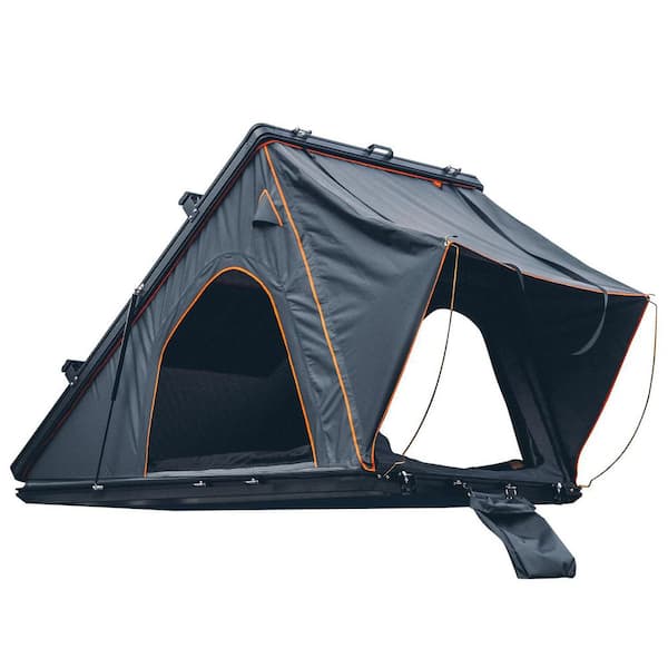 Unbranded 2-People Triangle Black Hard Shell Aluminum Car Roof Tent Gray