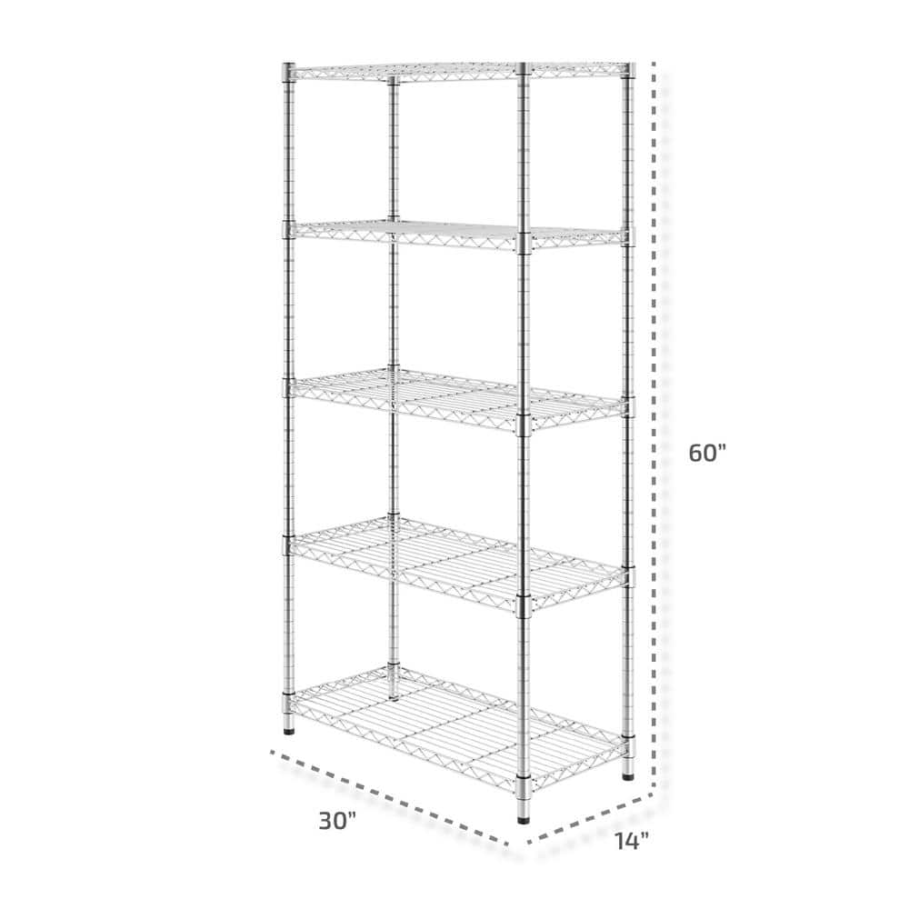 Zinc Finish 5-Tier Heavy-Duty Steel Wire Shelving Unit - 14"x30"x60"