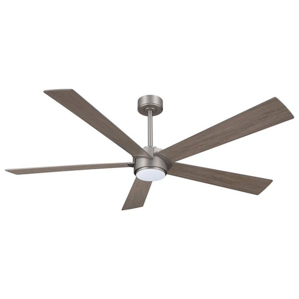 64 in. (5.3 ft. ) 5-Blades Indoor Ceiling Fan with Integrated LED and Remote, Nickel