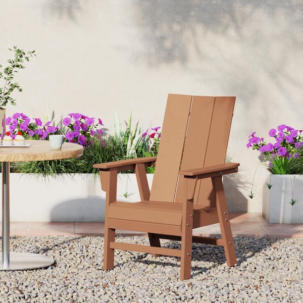 Shoreside Outdoor Patio Fade Resistant HDPE Plastic Adirondack Style Dining Chair with Arms in Teak