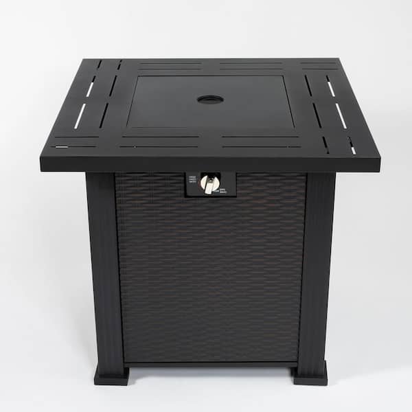 JimsMaison 28.00 in. W x 24.02 in. H Steel Square Propane Fire Pit Table in Brown