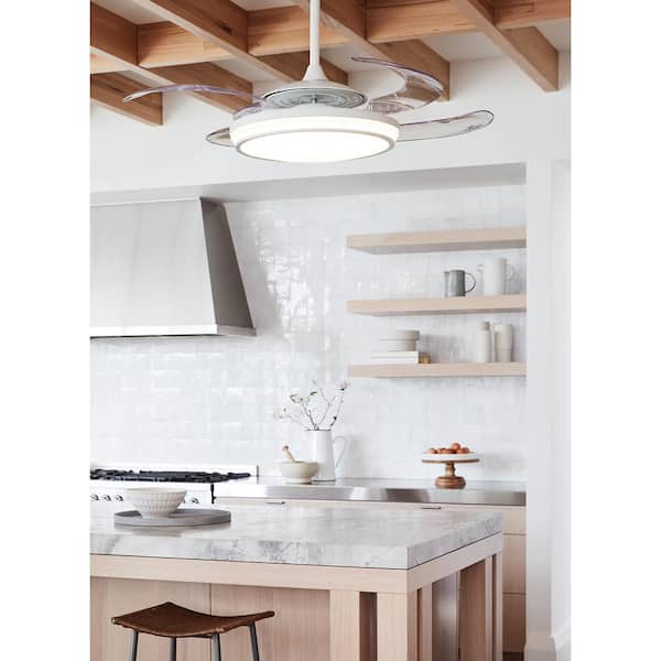 Evo1 White Retractable 4-blade 48 in. LED Ceiling Fan with Light and Remote Control