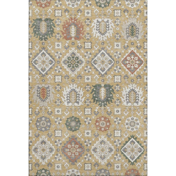 Mayfield Premium Machine Washable Abstract AMF2200 Gold 10 ft. x 14 ft. Area Rug