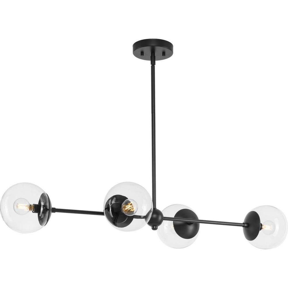 Atwell Matte Black 4-Light Island Pendant with Clear Glass Globes