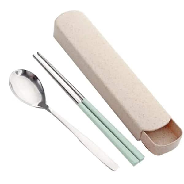 One Piece Portable Stainless Steel Cutlery Spoon Chopsticks Cutlery Set，White