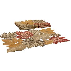 0.1 in. H x 20 in. W x 14 in. D Autumn Leaves Embroidered Cutwork Placemats in Beige (Set of 4)