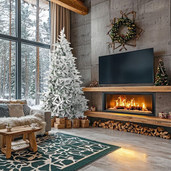 7.5 ft. Pre-lit Flocked Mountain Pine Artificial Christmas Tree with 550 Clear Smart String Lights