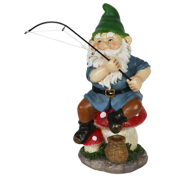 Exhart Fishing Frankie Gnome Garden Statue 18195-RS - The Home Depot