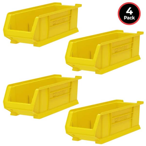 Super-Size Stackable Plastic Tool Storage Tote/ Organizer, 23.9 in. D x 8.3 in. W x 7 in. H, 14 qt. Yellow, 4-Pack