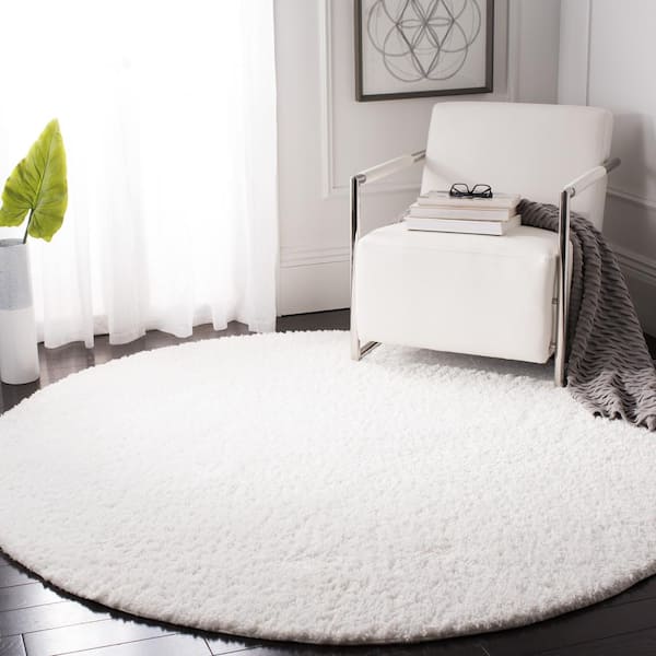 August Shag 8 ft. x 8 ft. Round White Solid Color Area Rug