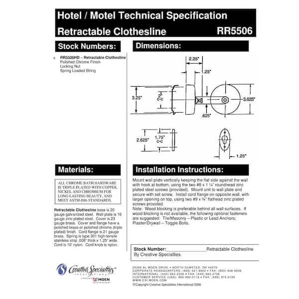 Moen RR5506HD Hotel Motel Clothesline, Chrome