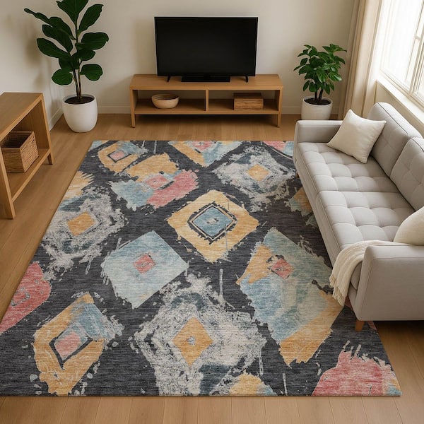 Mayfield Premium Machine Washable Abstract AMF1669 Charcoal 10 ft. x 14 ft. Area Rug