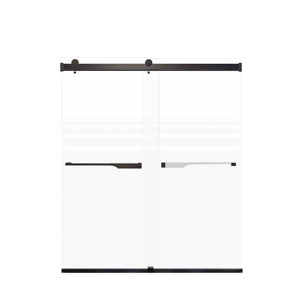 Transolid Brianna 60 in. W x 70 in. H Sliding Frameless Shower Door in Matte Black with Frosted Glass