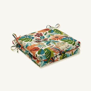 Floral 20 in. x 20 in. Outdoor Dining Chair Cushion in Ivory/Multicolored (Set of 2)