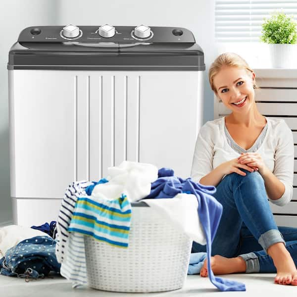 Portable Washing machine 20Lbs Capacity Mini Washer and Dryer Combo Compact  Twin Tub Laundry Washer(12Lbs) & Spinner(8Lbs) Built-in Gravity Drain,Low