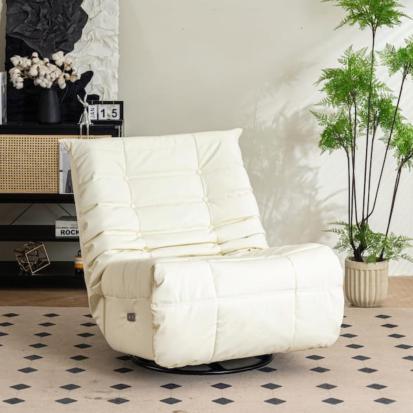 Magic Home Modern Swivel Glider Leather Power Recliner Chair Leisure Style Living Rocking chair with USB Charger, Beige