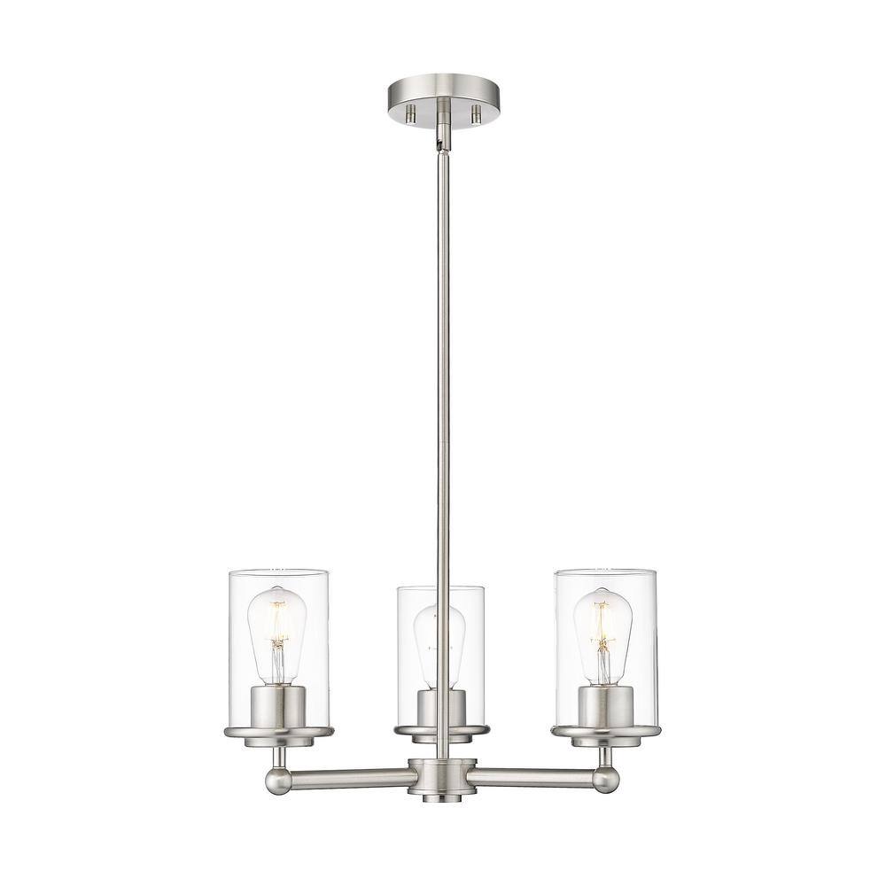 Thayer 19 in. 3-Light Brushed Nickel Chandelier with Clear Glass Shades