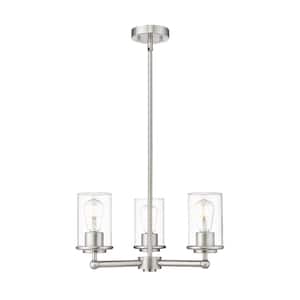 Thayer 19 in. 3-Light Brushed Nickel Chandelier with Clear Glass Shades
