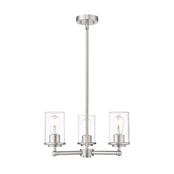 Unbranded Thayer 19 in. 3-Light Brushed Nickel Chandelier with Clear Glass Shades