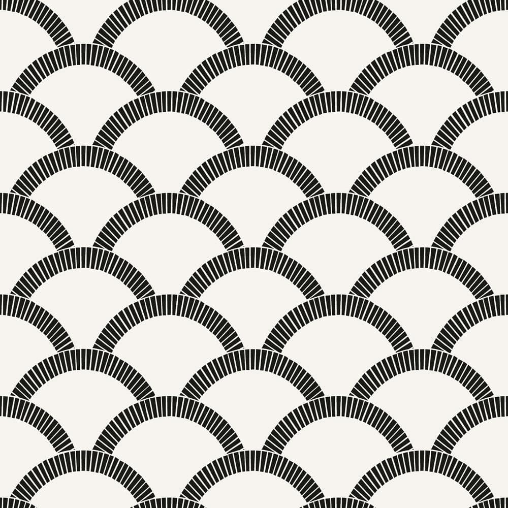 Tempaper Mosaic Scallop Removable Peel and Stick Wallpaper - Black/Cream