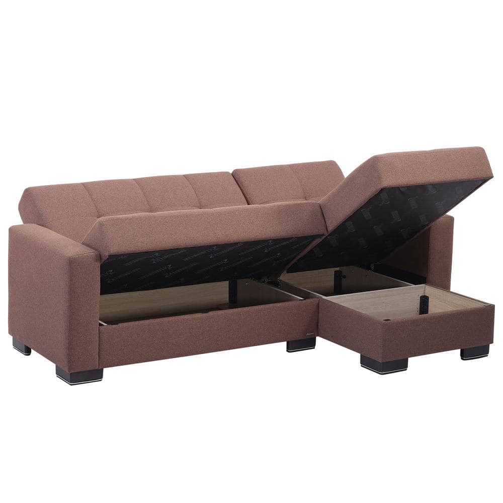 Brown Fabric Inner-Spring Sectional with Storage and Tight Back
