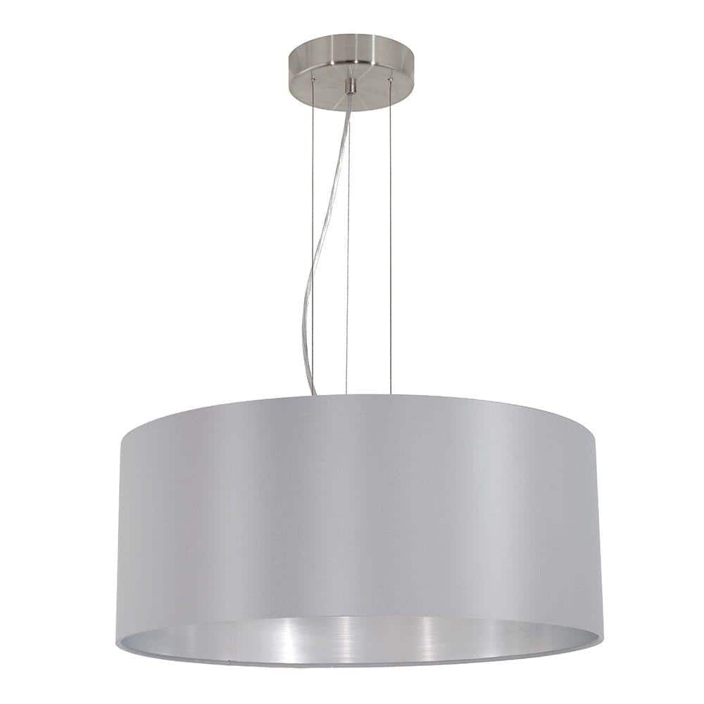 Eglo Maserlo 20.87 in. W x 8.75 in. H 3-Light Silver and Satin Nickel Pendant  Light with Drum Metal Shade 31606A The Home Depot