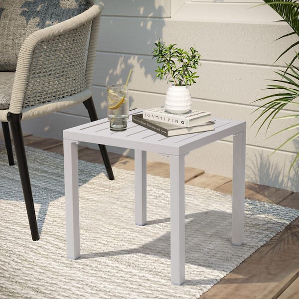 Square Aluminum Outdoor Side Table in Beige