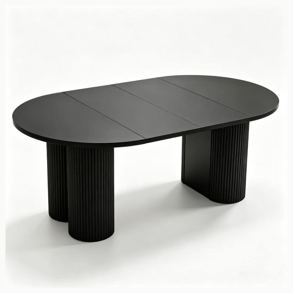 43.31"‑74.8" Black Expandable Round Dining Table, Fluted Pedestal Legs, Extendable Table Seats 2‑8