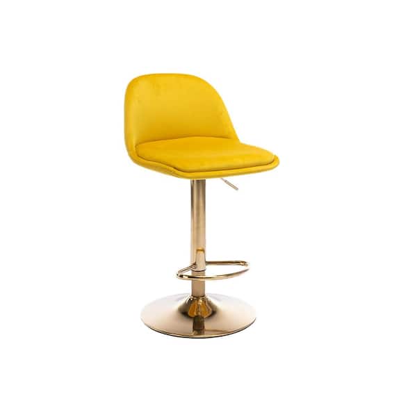 ATHMILE 40.94 in. Low Back Yellow Metal Frame Adjustable Cushioned Bar Stool with Toweling fabric Seat (Set of 1)