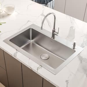 16-Gauge Stainless Steel 33 in. Single Bowl Drop-in Workstation Kitchen Sink