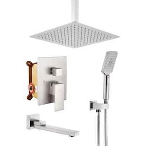 3-Spray Pattern 10 in Ceiling Mount Shower Head, Tub Spout and Functional Handheld, Brushed Nickel (Valve Included)