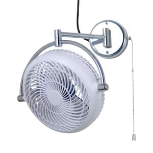 10 in. W 2-Speeds Wall Fan in White with Pull Chain Control 180-Degree Oscillate