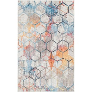 White 3 ft. 3 in. x 5 ft. 3 in. Rainbow Area Rug